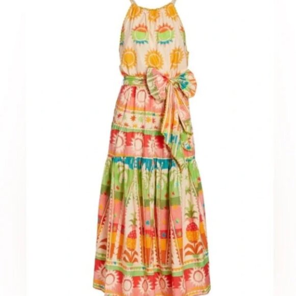 FARM RIO Rainbow Sunset Halter Bow Maxi Dress - Picture 2 of 5